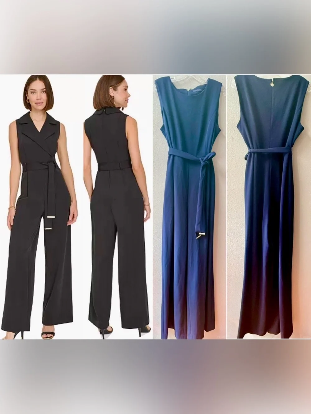 Tommy Hilfiger Navy Wide Leg Belted V-Neck Stretch Sleeveless Jumpsuit Size 16* - Picture 1 of 6